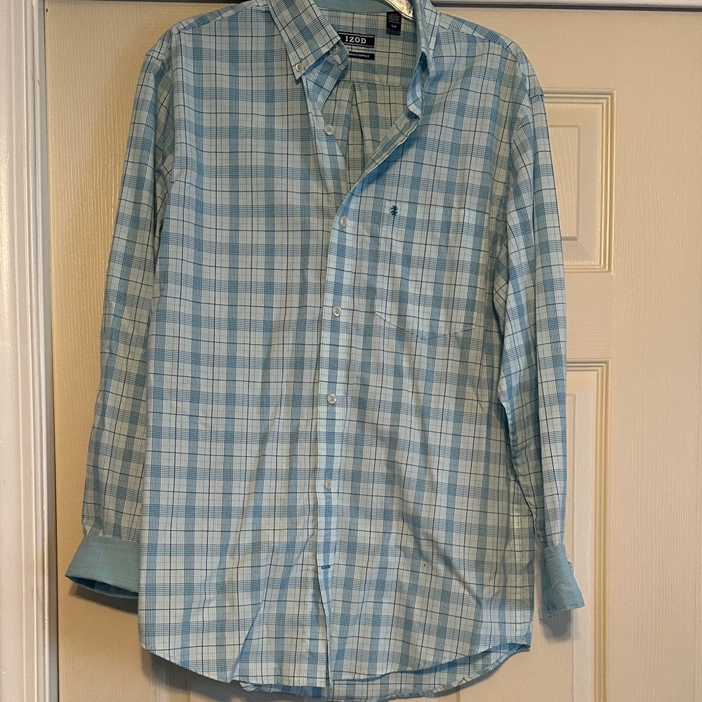 Izod Men's Light Blue Checkered Shirt